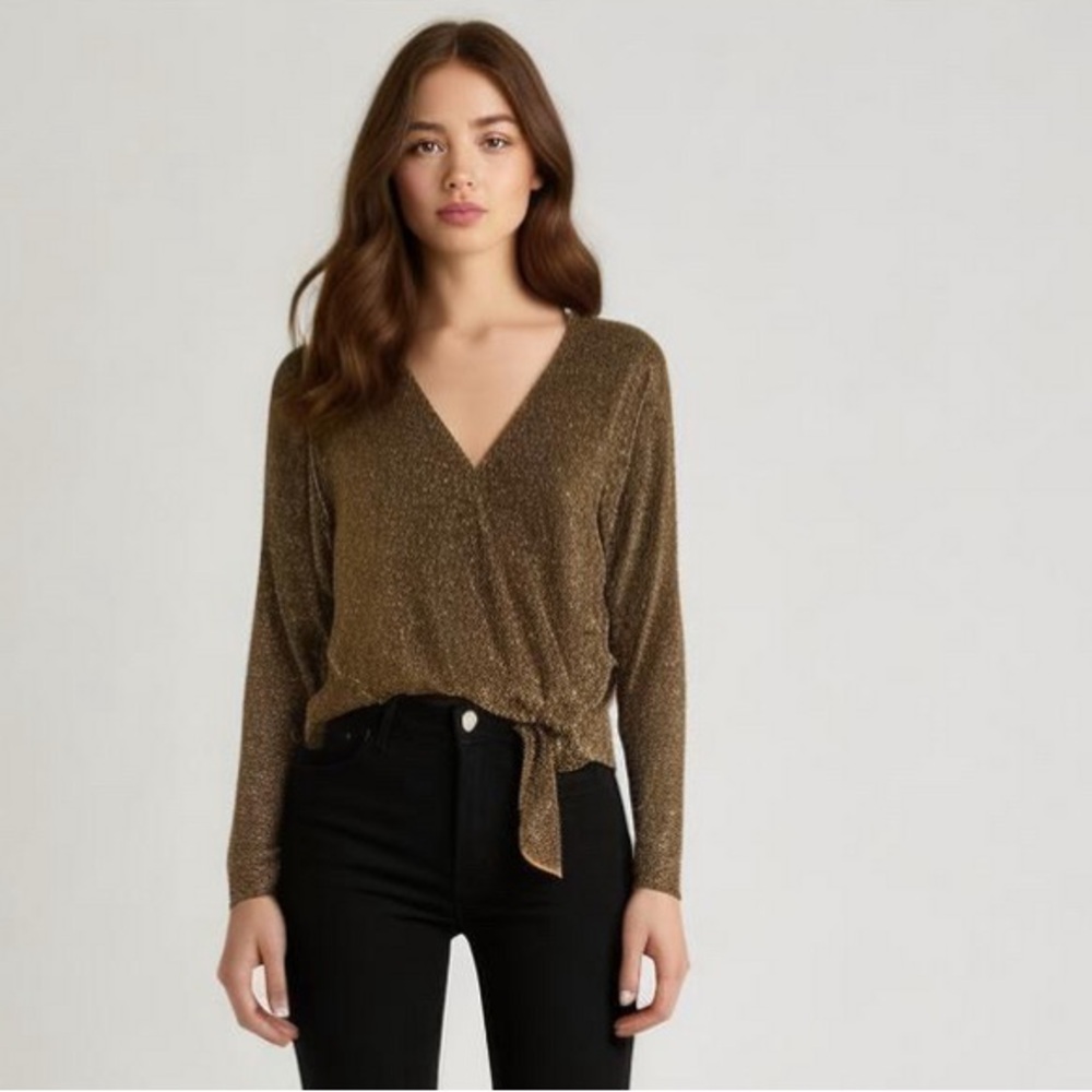 Michael Kors Surplice Neck Tie Waist Top glittery blouse